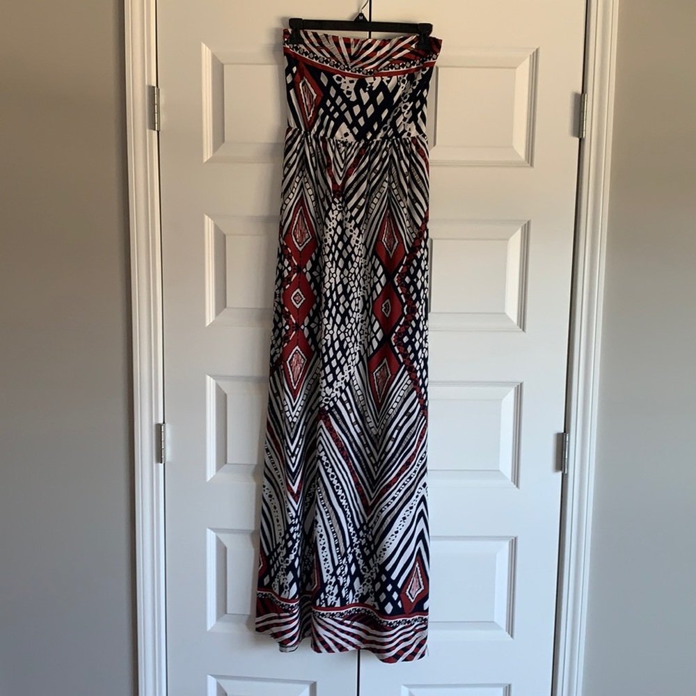 Tribal Print Strapless Maxi-Dress